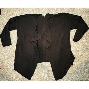 AVENUE Black Long Cardigan – Draped Lapel – Plus Size 26/28 – Elegant